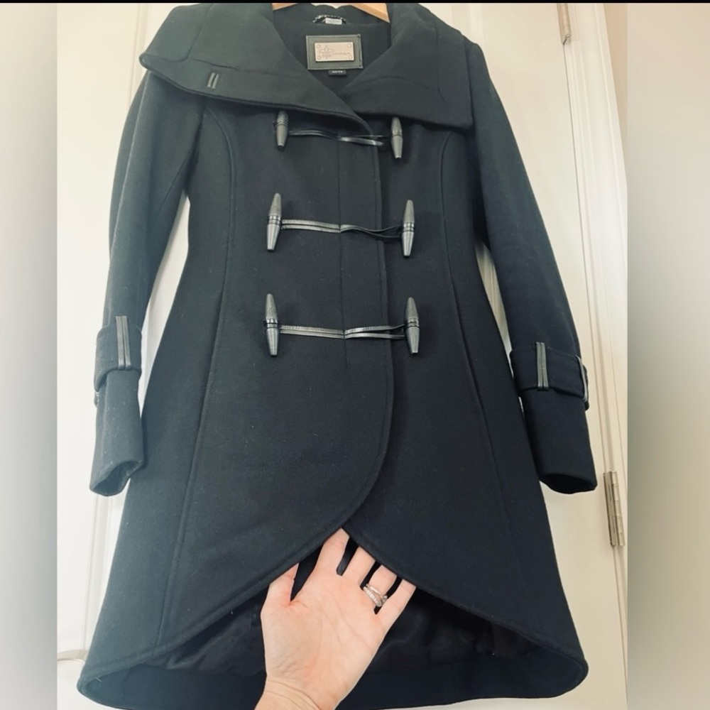Mackage - Nixie Pea Coat - Black Wool Cashmere Blend & Leather Trim - Size XS - Picture 5 of 16